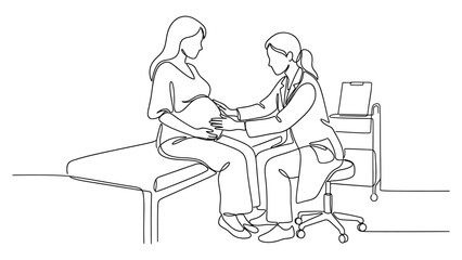 Fototapeta premium continuous line drawing A doctor is examining a pregnant woman at a hospital 