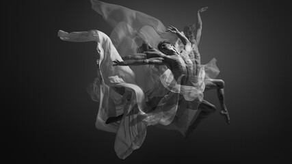 Male dancer motion sequence in black and white. Concept of contemporary dance posters, theater festival ads, choreography courses, art magazine covers and culture promo. © master1305