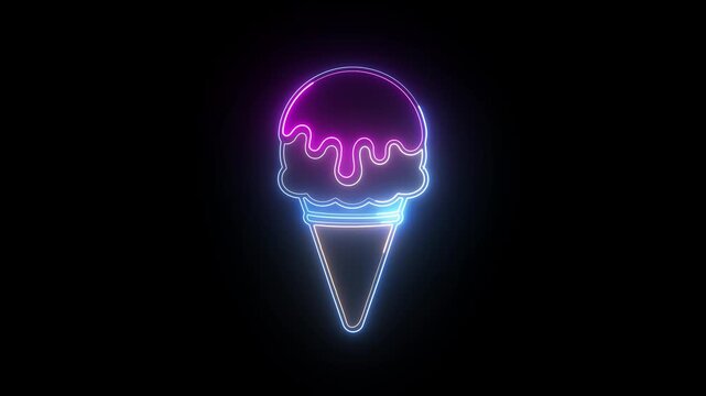 Neon Ice Cream Cone Animation Sweet Dessert Motion Graphic Alpha 4K