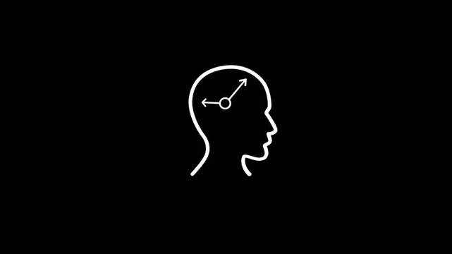 Mental Health Icon Animation, Human Mind and Clock Symbol, Time Management Concept, Alpha Channel Transparent Background