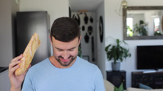 Celiac Man Holding Handwritten Gluten Free Sign with Anxiety Finding out there exist bread without gluten