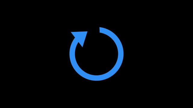 Animated blue loading arrow rotating in circle on transparent background