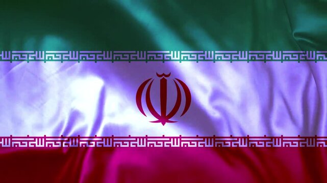 Close up of the national flag of Iran waving with a satin texture and dramatic lighting