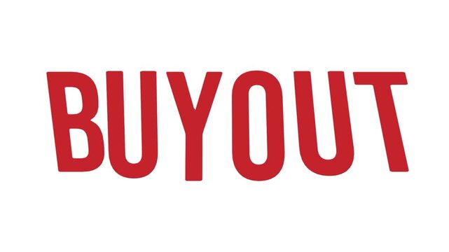 Buyout text typography animation on clean white background