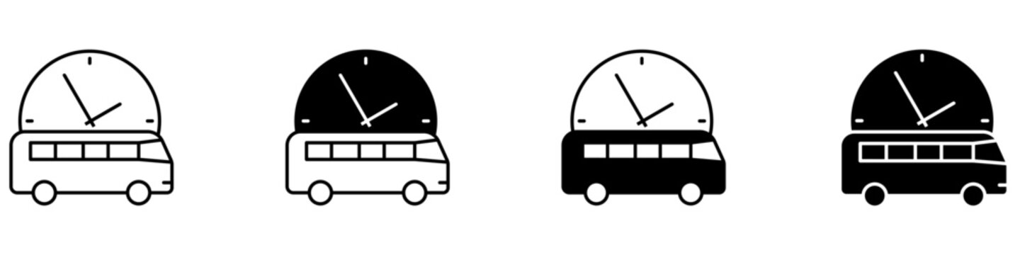 Bus schedule icon vector set. Public transport timetable illustration sign collection. Schedule symbol. Transit timetable logo or mark.