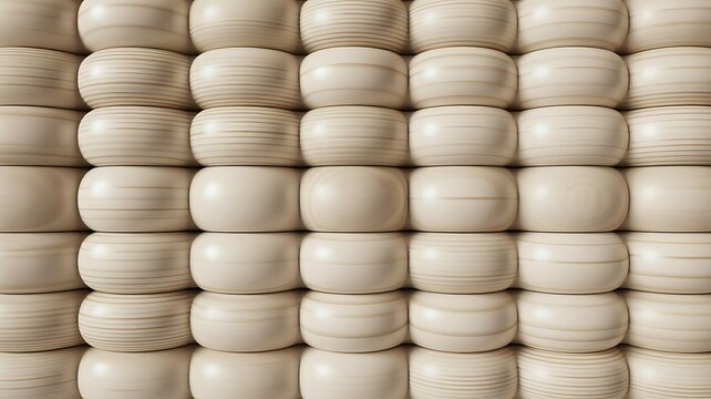 SEAMLESS fluted wall panel background, natural white wood texture, modern decorative accent wall, half-round wooden slats. 