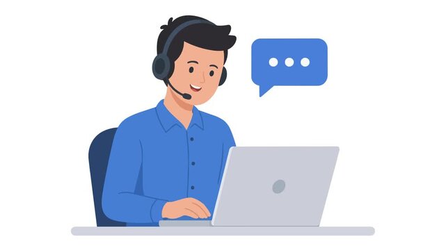 Flat Design Male Call Center Agent 24 Hour Customer Service Animation Green Screen 4K