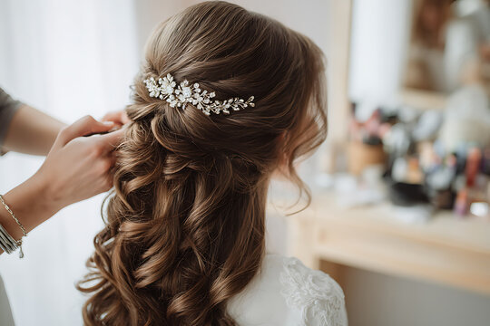 Elegant Wedding Hairstyle with Sparkling Hair Accessory.