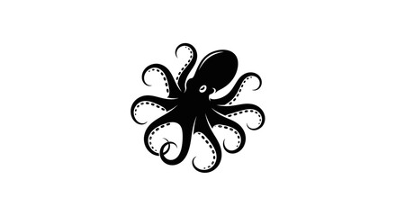 Black silhouette of an octopus with swirling tentacles on a white background © Kenari