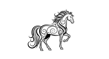 Elegant stylized horse silhouette in motion black and white