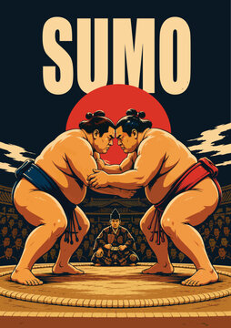 092-47-Two rikishi facing each other in dohyo for a traditional sumo wrestling match