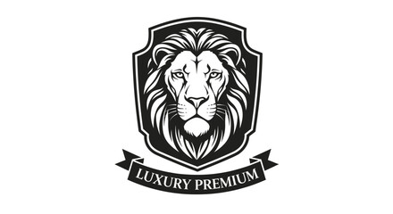 Obraz premium Majestic lion head emblem with decorative banner for premium branding