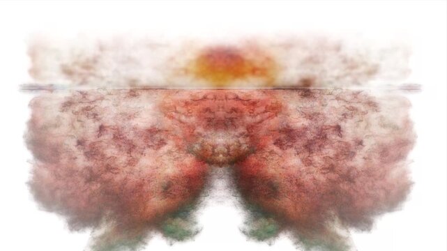 Explosion of colorful smoke, mirror effect, white background, abstraction.