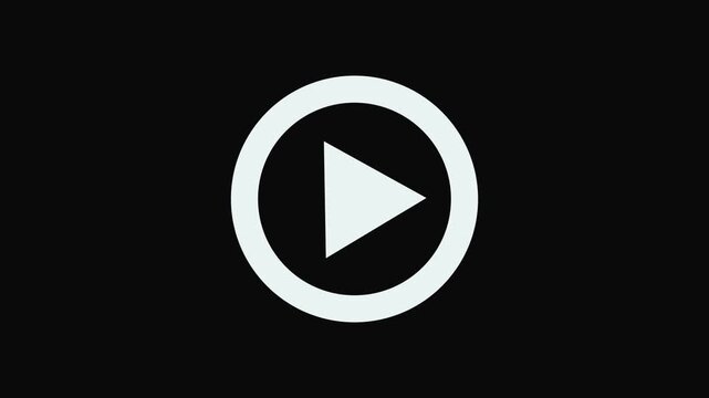 Play button icon animation on circle. video player icon triangle shape button icon animation with. motion graphics black background. 4k video