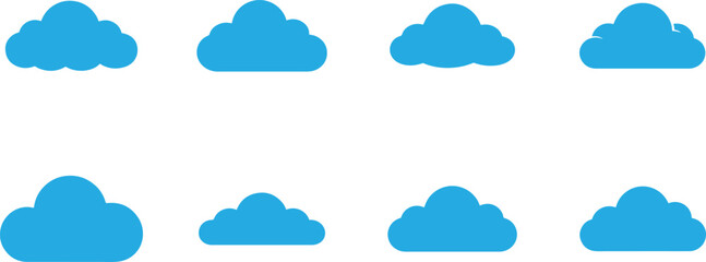 Obraz premium Set of blue paper clouds with soft shadows. Decorative vector elements for weather, sky, creativity, backgrounds, and modern design projects.
