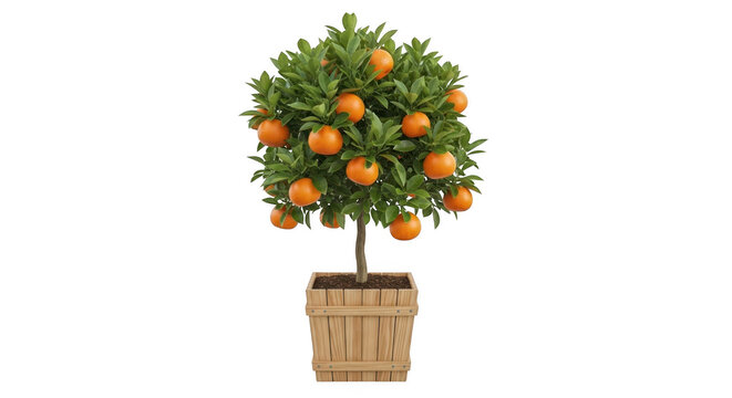 A small orange tree in a pot