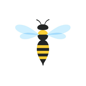 Flying wasp stylized yellow and black flat icon