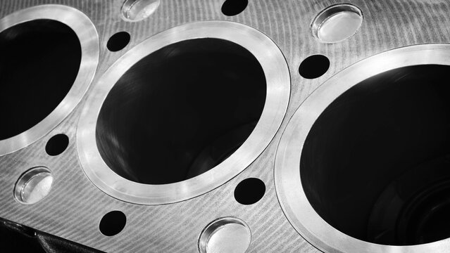 Disassembled car cylinder block for maintenance and repair, auto service concept background, tech industrial technology background