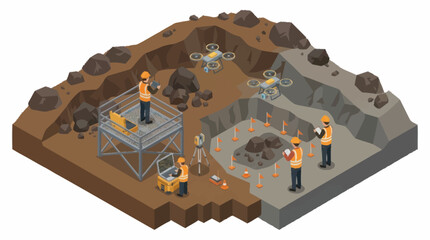 Archaeological excavation site with scientists and modern technology. © Is