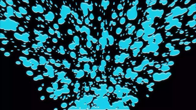 Water transition effect for cartoon and liquid transition on black screen, 2d cartoon liquid splash explosion, dynamic water splash animation element. animated light blue water splash effect rising up