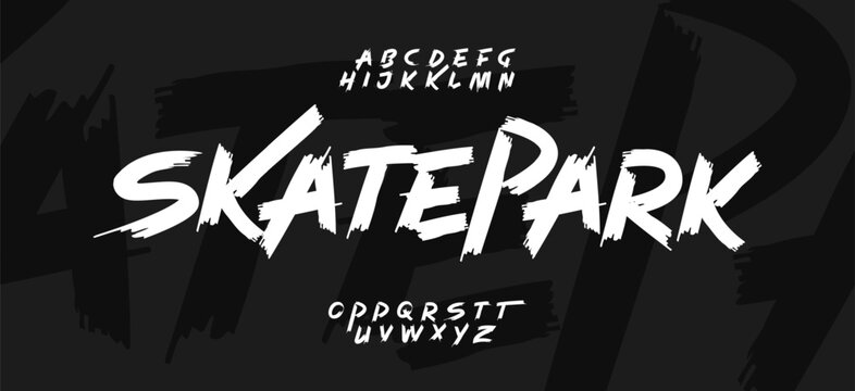 Graffiti Font Skatepark Logo Youthful Teen Alphabet for Street Stylish Lettering. Skater Letter Set Modern Typography, Urban Typographic Design, Cool Street Dance Fonts. Vector Typeface
