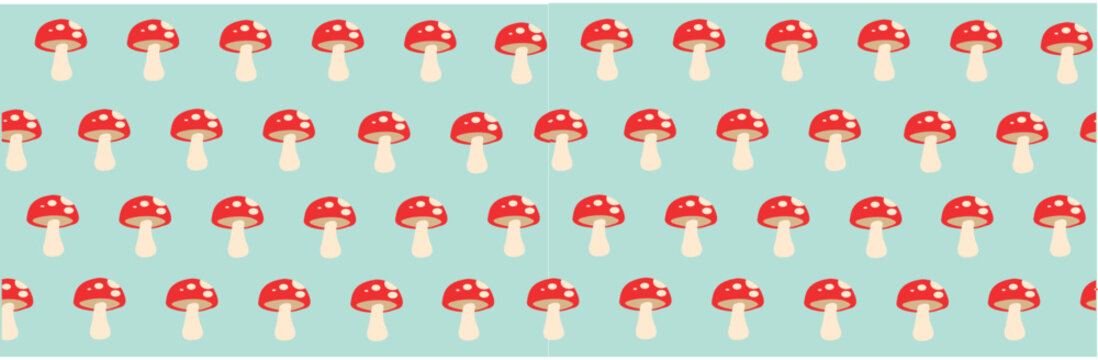 Illustration d'un fond vert avec des champignons rouges