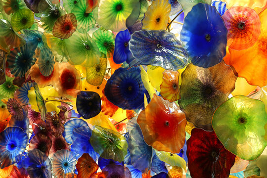 Blue and green Glass flowers - famous Dale Chihuly sculpture in Las Vegas