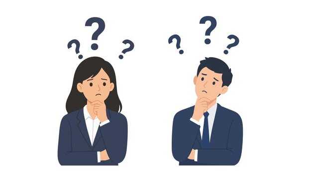 Confused Businessman and Businesswoman with Question Marks Animation Green Screen 4K