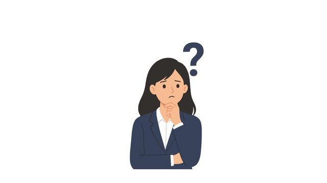 Flat Design Businesswoman Thinking with Question Marks Animation Green Screen 4K