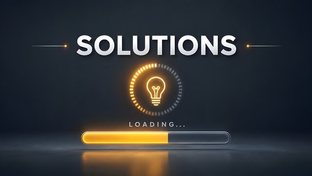 Solutions loading interface with glowing lightbulb icon and progress bar symbolizing idea generation