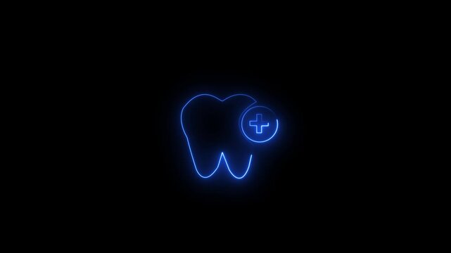Neon Tooth Shield and Check Mark Icon Animation, Dental Care Protection Concept, dental care video animation in neon light 4k animation 
