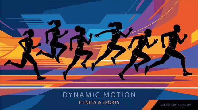 Silhouettes of athletes running in diverse stride positions showcasing dynamic human motion for fitness, sports, and design concepts
