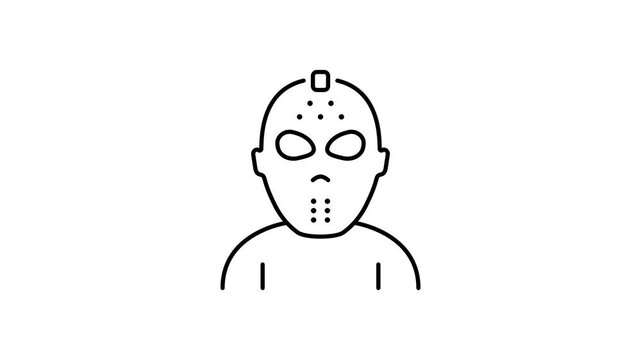 Hockey Mask Animated Icon With Alpha Channel. Horror Movie Character, Halloween Costume, And Scary Mask Motion Graphic. Spooky Theme. On Transparent Background