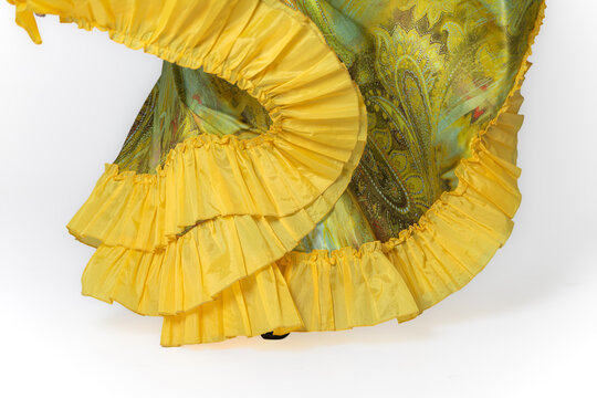 Gypsy Dancer in Vibrant Yellow Paisley Skirt and Top Set
