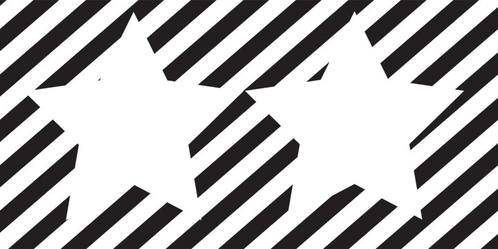 Black And White Diagonal Stripes Pattern Background Vector With Two Large White Star Silhouettes Pop Art Modern Streetwear Banner Texture Abstract