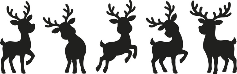 Five black reindeer silhouettes in different poses © Israt