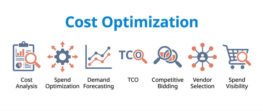 Cost optimization concept with icons for business analysis and financial management