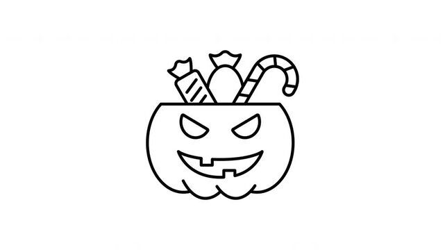Jack-O'-Lantern With Candy Animated Icon With Alpha Channel. Halloween Treats, Trick-Or-Treating, And Festive Celebration Motion Graphic. Spooky Holiday Fun. On Transparent Background