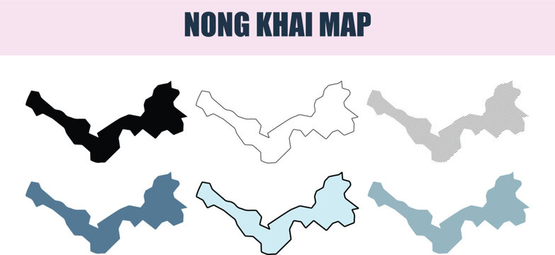 Nong Khai Province Map Outline Vector Set in Various Colors and Styles