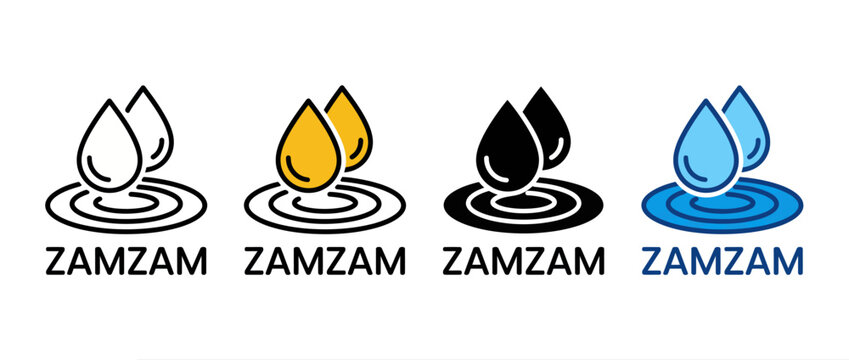 Set of zamzam water drop icons with ripples