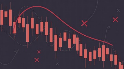 Fototapeta premium Red stock market graph, declining financial chart, candlestick pattern, trading analysis