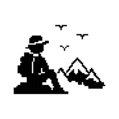 Obraz premium Pixel art traveler mountain landscape