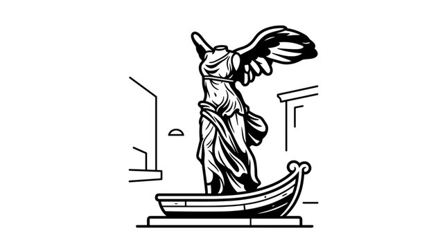 Winged Victory of Samothrace ancient Greek sculpture illustration.