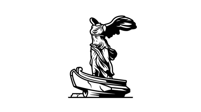 Winged Victory Statue on Boat Illustration.