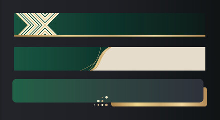 luxury horizontal banners lower third in emerald green, gold, and beige tones. elegant geometric patterns © moxumbic