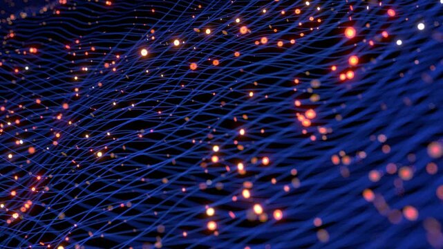 Abstract Web and Glowing Particles. 3D animation