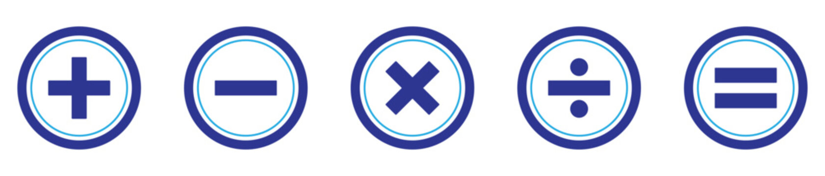 Plus, minus, multiply, divide and equal sign icon set. Clean mathematical symbols for education, calculators and digital interface design