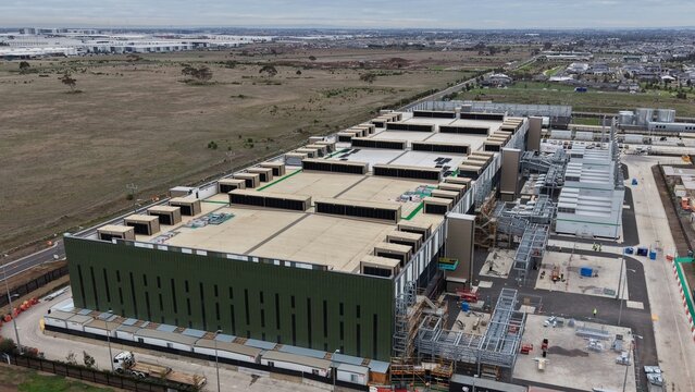 Airview of modern data center building infrastructure