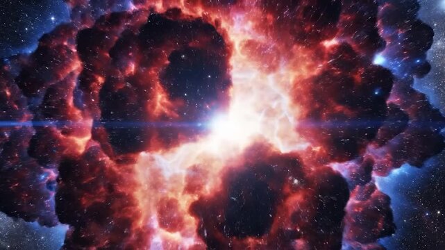 A massive supernova explosion glows brightly in deep space