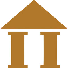 Naklejka premium Minimalist gold building icon with a roof and two pillars representing a bank or government institution for professional business design and financial services